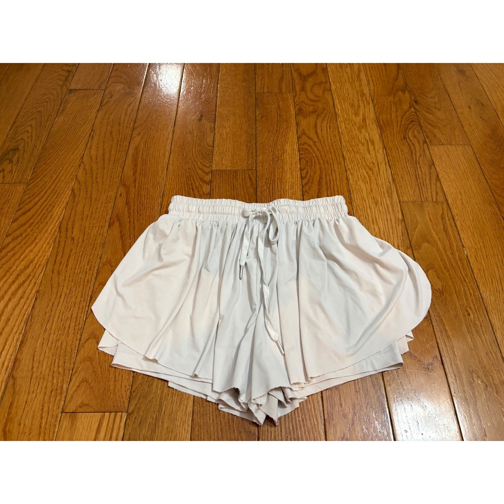 Automet Womens XS Cream Flowy Butterfly Athletic Shorts Smocked Waist Drawstring
